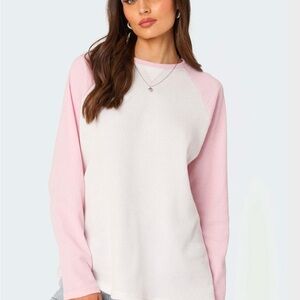 Edikted Pink and White Long Sleeve Tee